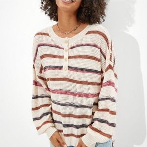 American Eagle Henley Striped Sweater